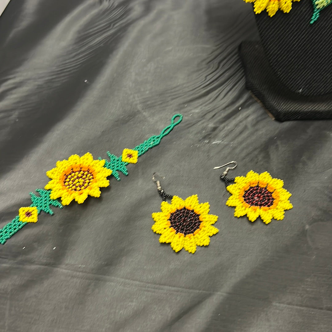 Beaded chaquira sunflower necklace set earrings and bracelet SOLD OUT