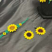 Load image into Gallery viewer, Beaded chaquira sunflower necklace set earrings and bracelet

