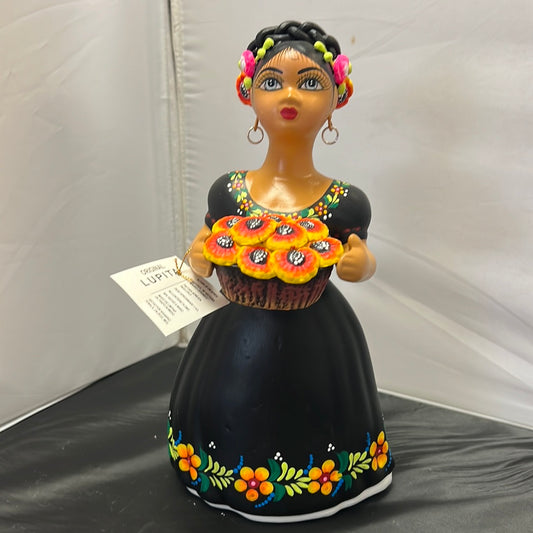 Lupita  NAVARRO Mexican Ceramic Doll  flower basket