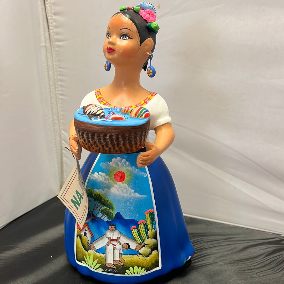 Lupita Mexican Ceramic Doll  candy Basket