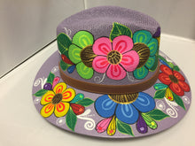 Cargar imagen en el visor de la galería, Hand painted Hat violet with flowers

