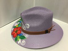 Cargar imagen en el visor de la galería, Hand painted Hat violet with flowers
