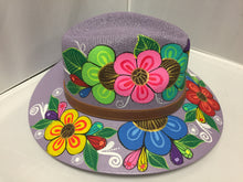 Cargar imagen en el visor de la galería, Hand painted Hat violet with flowers
