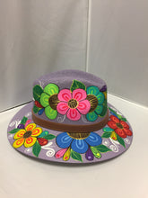 Cargar imagen en el visor de la galería, Hand painted Hat violet with flowers
