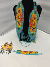 Load image into Gallery viewer, Beaded Necklace Set with Sunflower design. ONE OF A KIND
