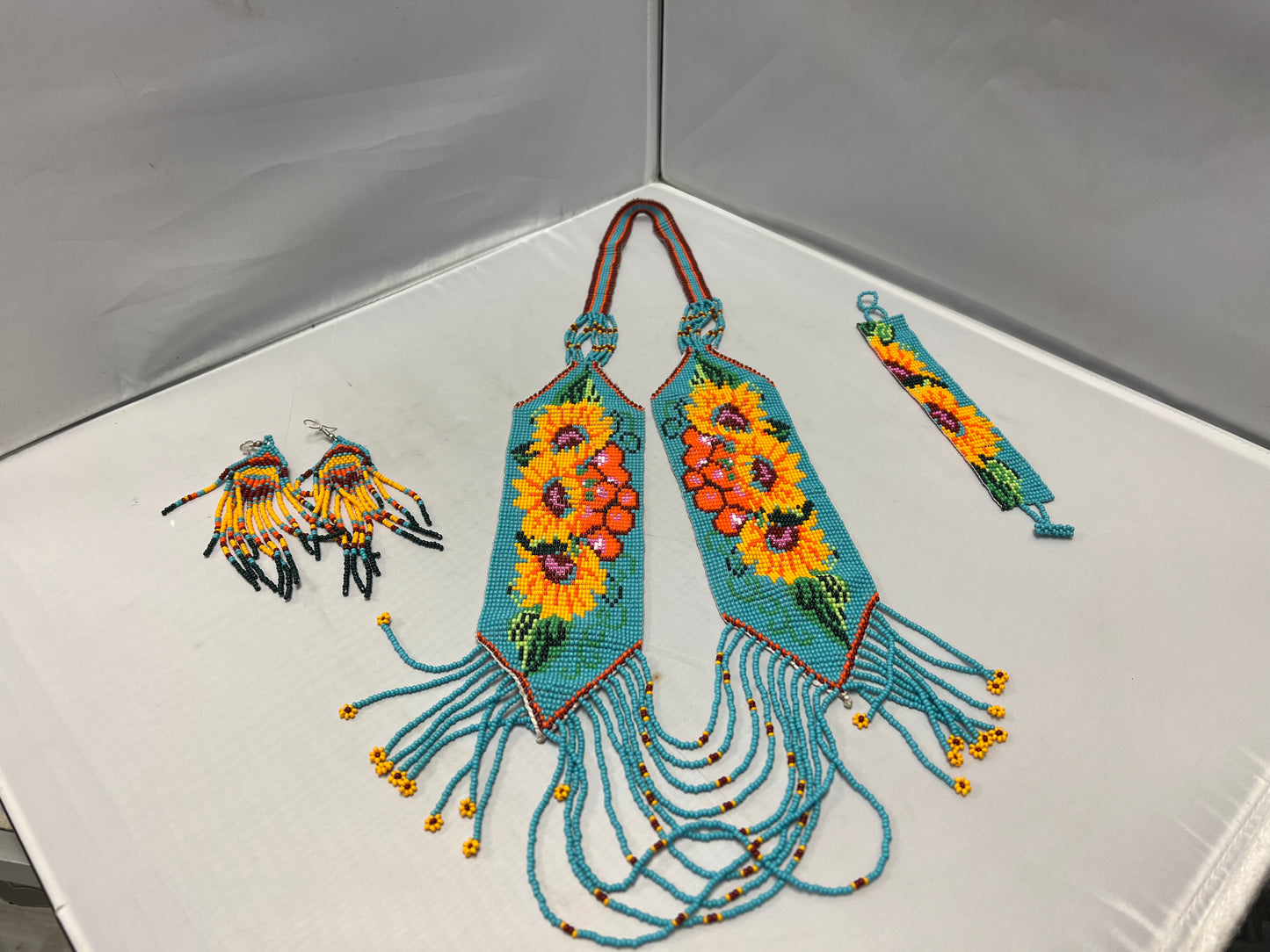 Beaded Necklace Set with Sunflower design. ONE OF A KIND