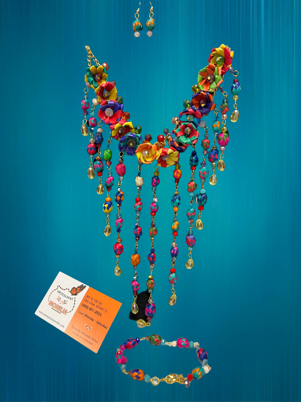 Mexican Jewelry Palm tree Set (3 Pieces) Flowers and beads
