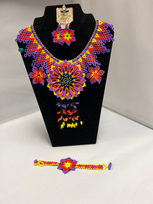 Mexican Chaquira Jewelry Set (3 Pieces) Flowers