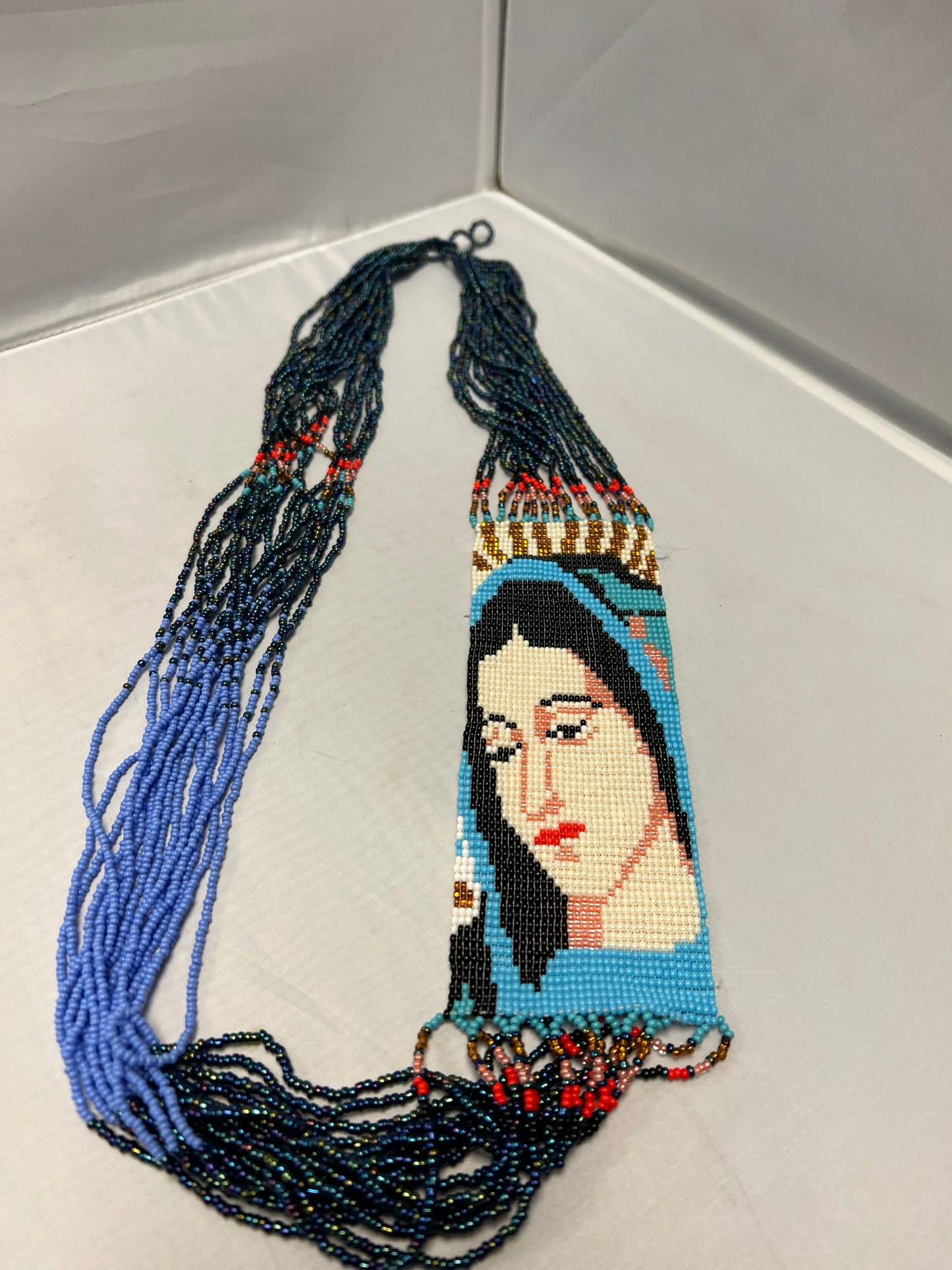 Beaded Necklace with Virgin Mary Design. ONE OF A KIND SOLD