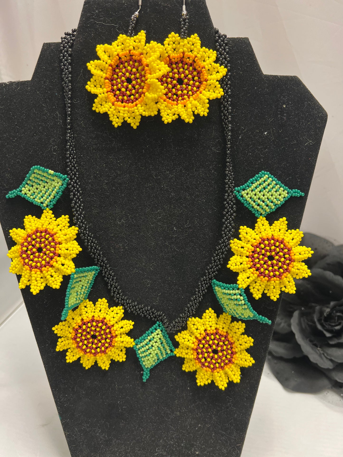 Mexican Chaquira ewelry Set (3 Pieces) Sunflower Set