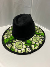 Load image into Gallery viewer, Suede Embroidered Green Flowers  Mexican Hat
