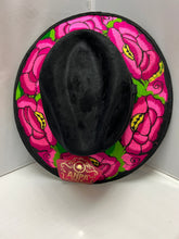 Cargar imagen en el visor de la galería, Black Suede Hat with Pink  Embroidered Flowers SOLD
