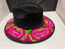 Cargar imagen en el visor de la galería, Black Suede Hat with Pink  Embroidered Flowers SOLD
