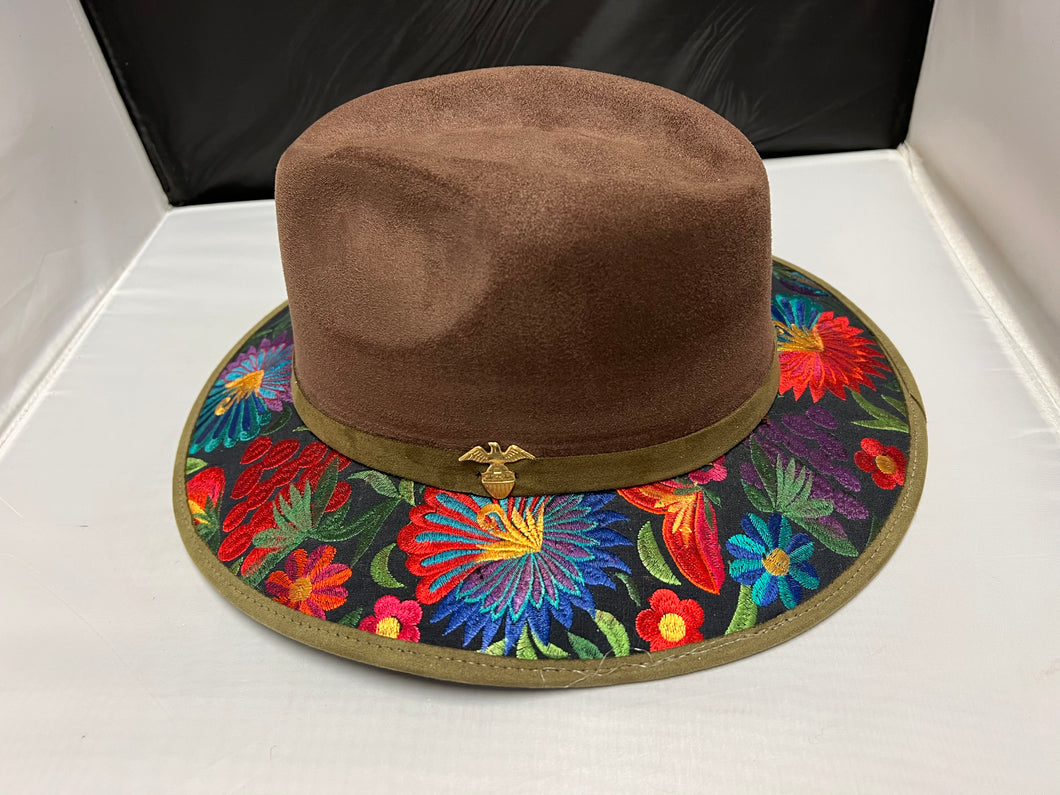 Suede Hat with Flower Design