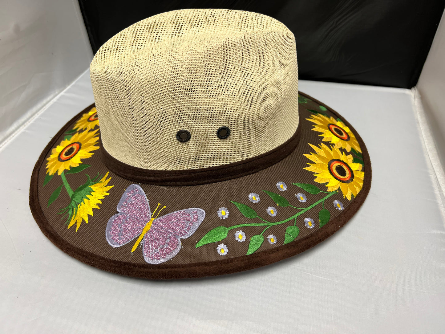 Acrylic Hat with Embroidery SunFlower Design SOLD