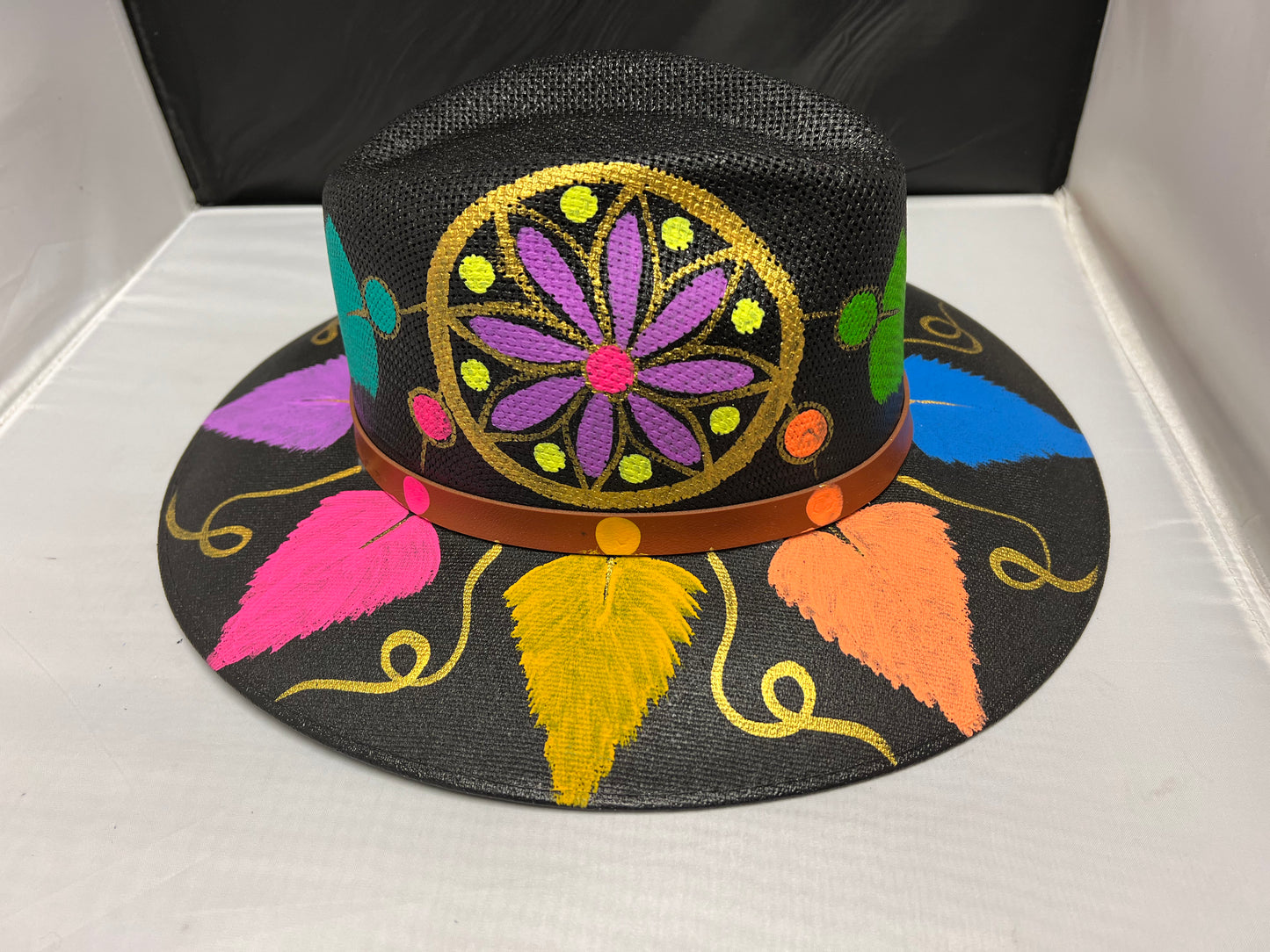 Acrylic Hand painted Hat with Flower  Design