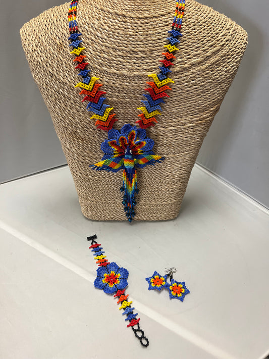 Chaquira Multicolor   Flower Jewelry  Set