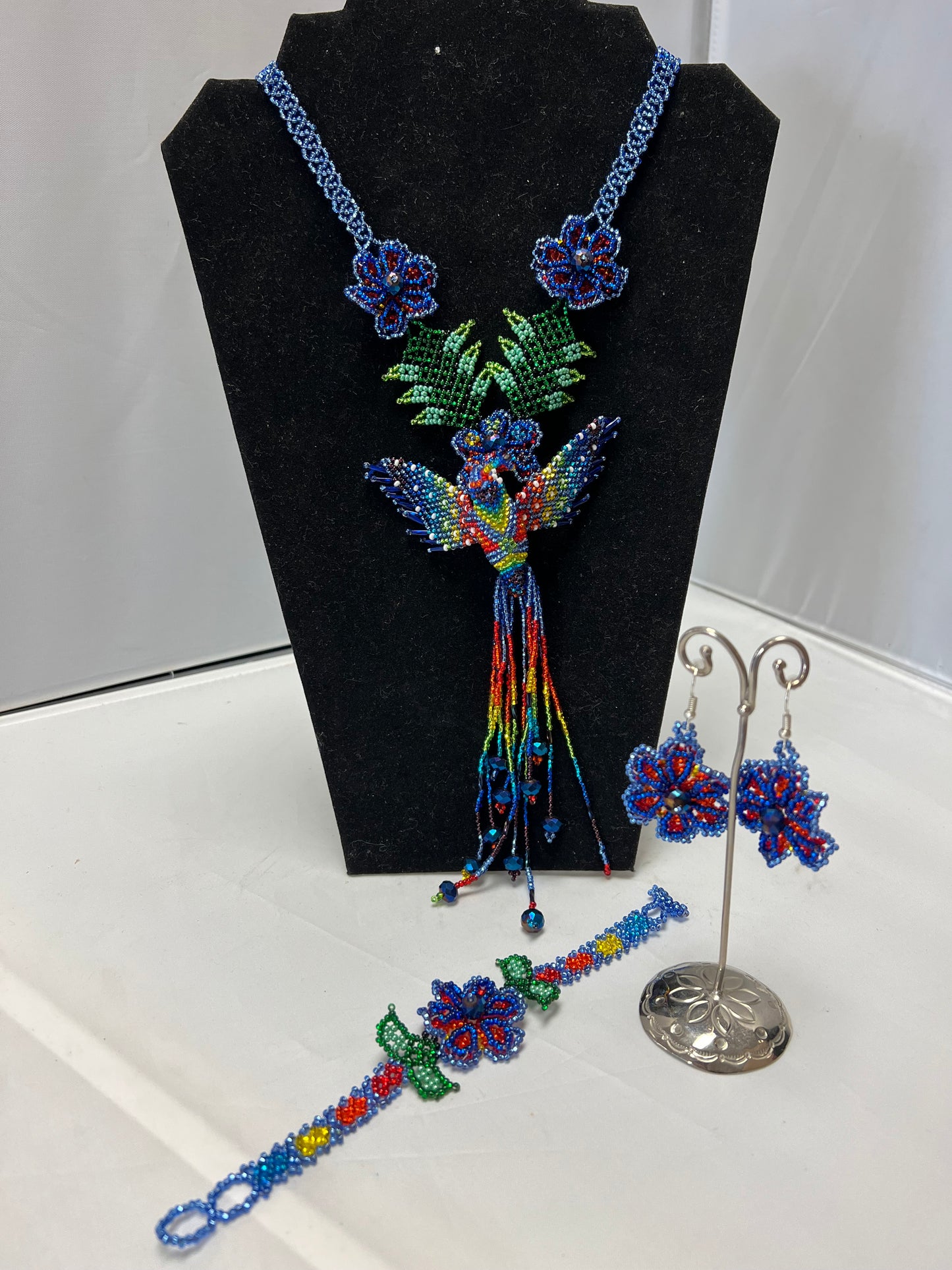 Chaquira Blue  Hummingbird Jewelry  Set