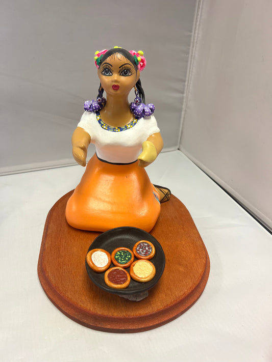Lupita NAVARRO  Mexican Ceramic Doll Making Tortillas