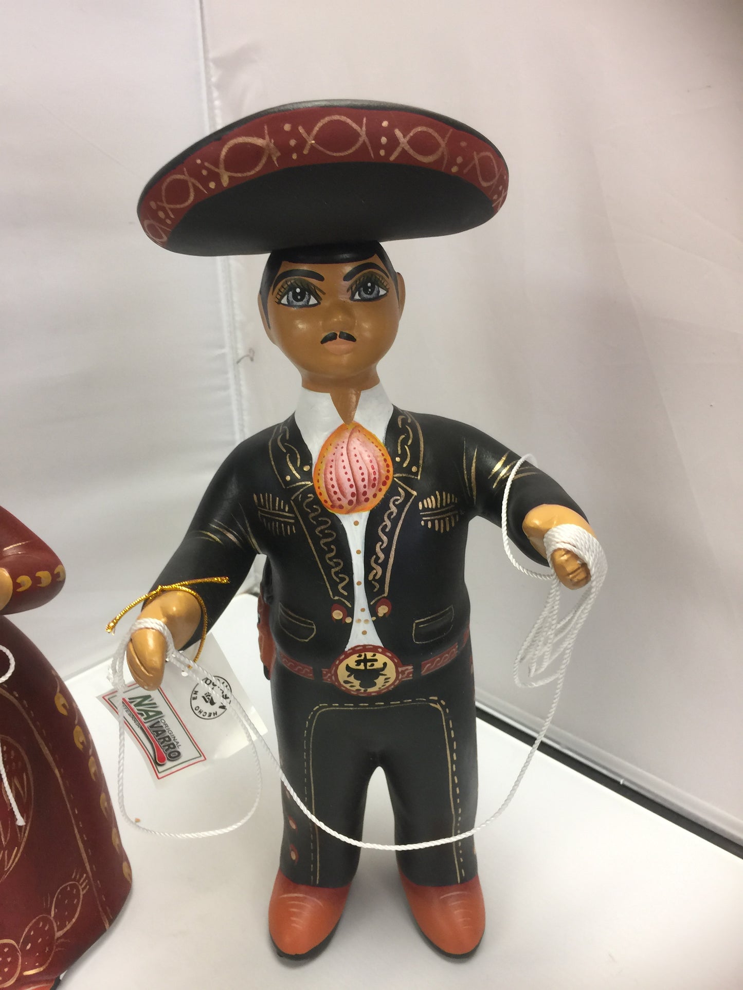 Lupita Mexican Ceramic Doll Charros con Traje Cafe y Negro SOLD