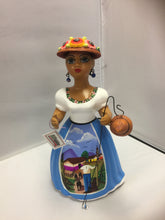 Cargar imagen en el visor de la galería, Lupita NAVARRO Mexican Ceramic Doll Shepherdess with blue Dress
