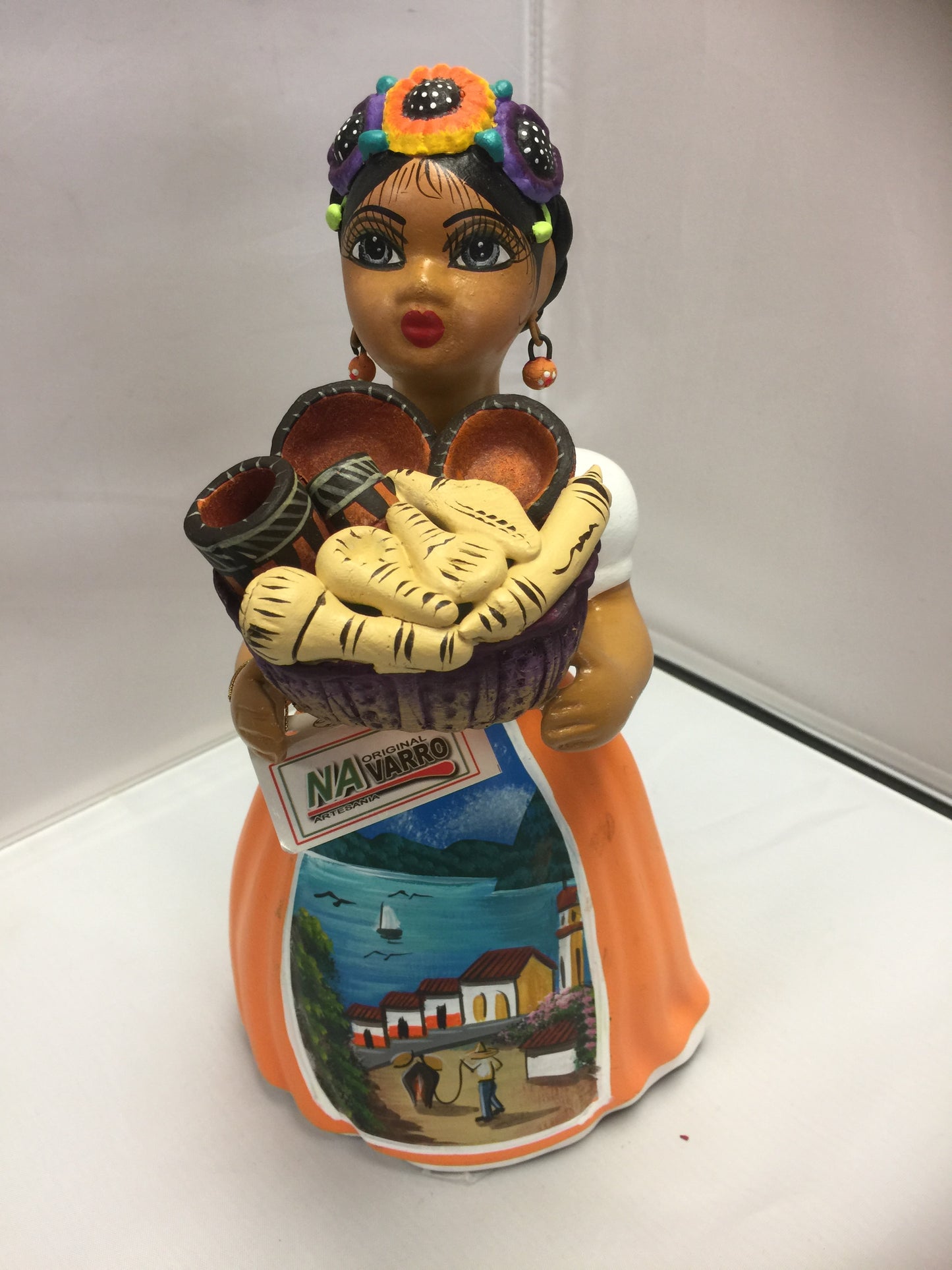 Lupita NAVARRO Mexican Ceramic Doll Maracas basket SOLD