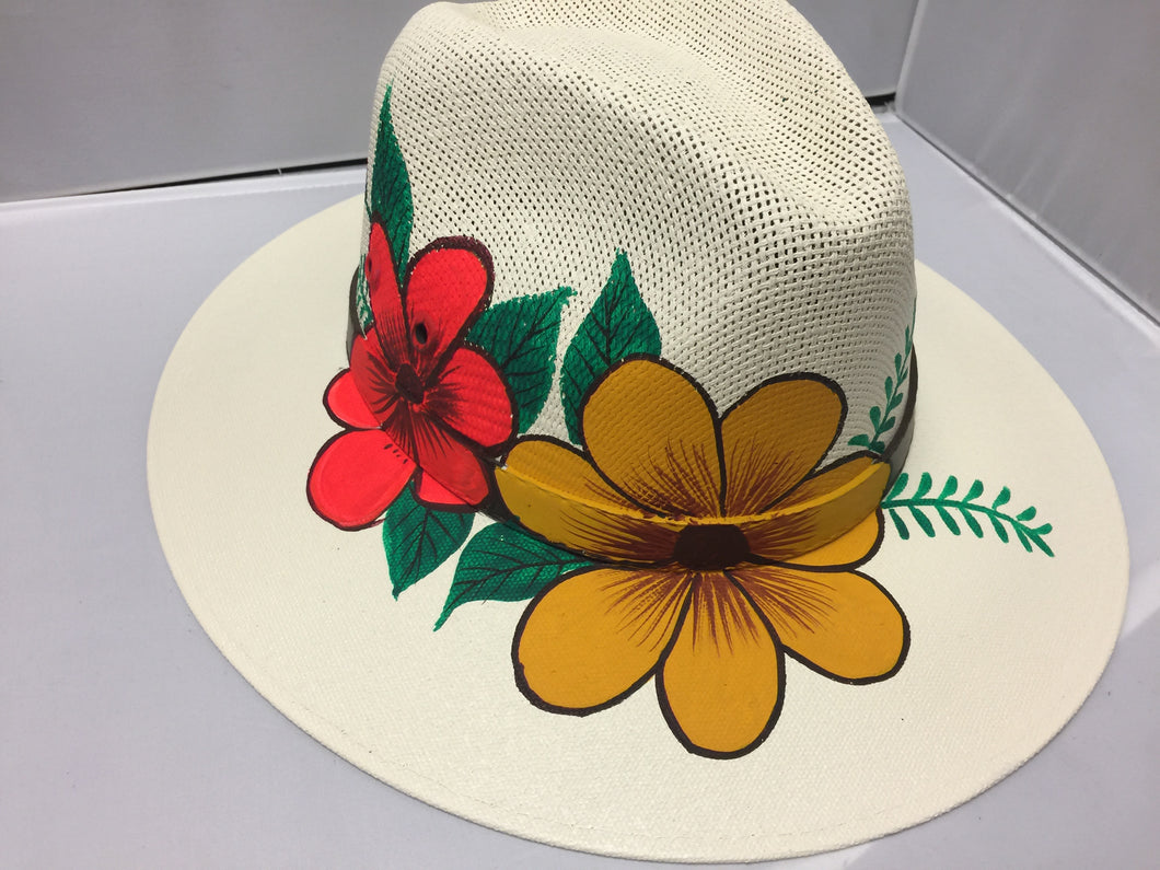 Hand painted Hat  with 2 flowers SOLD